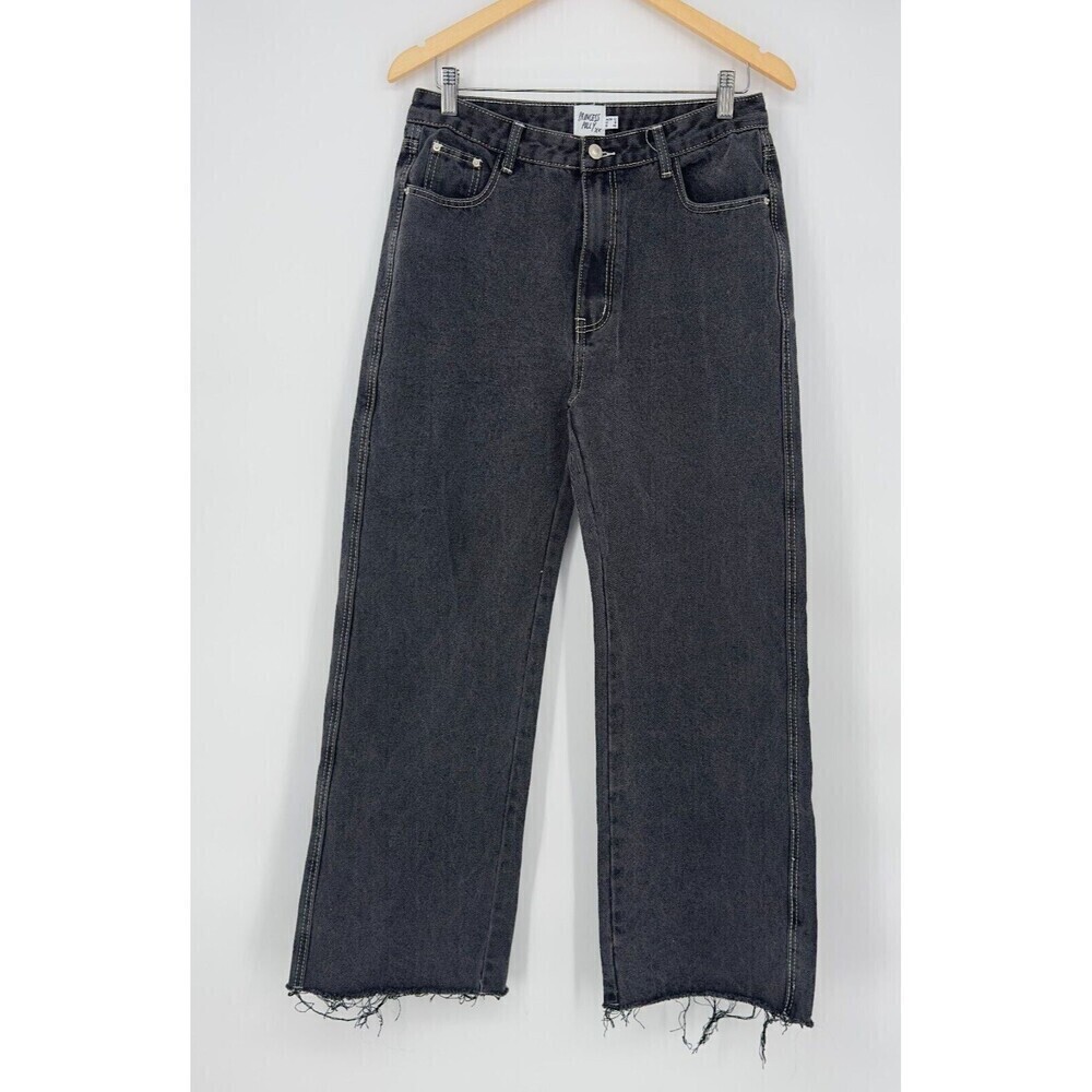 Princess Polly Womens‎ High Rise Wide Leg Denim Jeans Pants Frayed Hem Sz 8 Blk